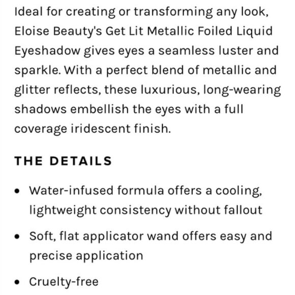 NIB Eloise Cosmetics GET LIT Metallic Foiled Liquid Eyeshadow in Pure Gold - Picture 4 of 12